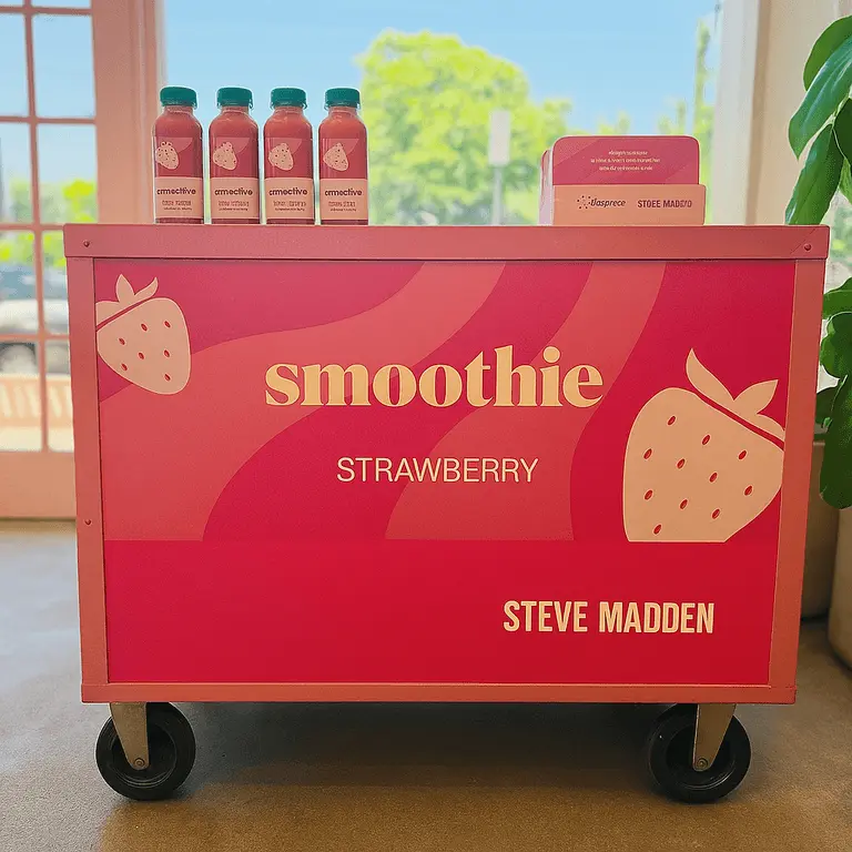 A custom Steve Madden smoothie cart